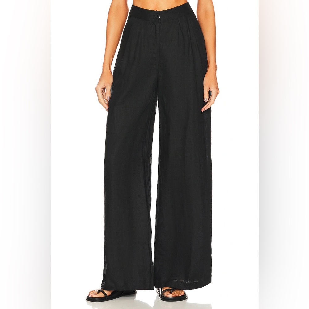 Anthropologie Faithfull The Brand Circa Black Linen Wide Leg Pants Size M 6 NWT
